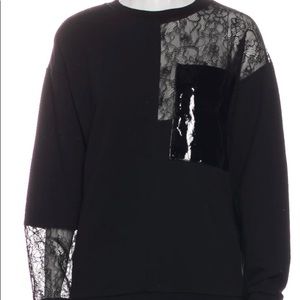 Christopher Kane Crew Neck Sweatshirt with Leather and Lace Detail, size M